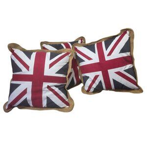 Set of 3 Union Jack Throw Pillows Jute Trim 19” Square Stratford Home